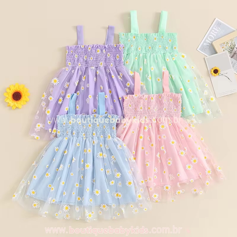 Vestido Bebê Lastex Tule Margaridas - Boutique Baby Kids