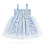 Vestido Bebê Lastex Tule Margaridas Azul - Boutique Baby Kids
