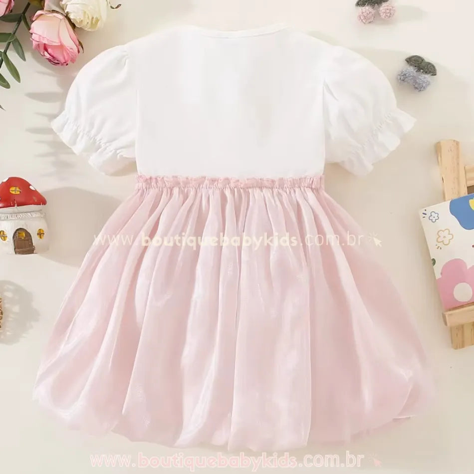 Vestido Bebê Ursinho Charmoso com Pompons Rosa - Boutique Baby Kids