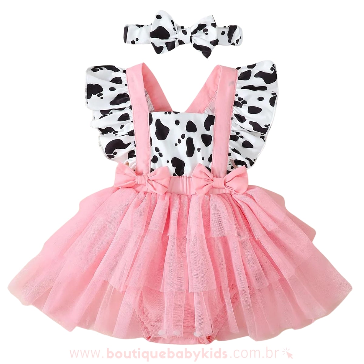 Vestido Bebê Vaquinha Tule Rosa com Faixa - Boutique Baby Kids