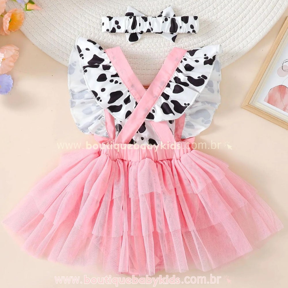 Vestido Bebê Vaquinha Tule Rosa com Faixa - Boutique Baby Kids