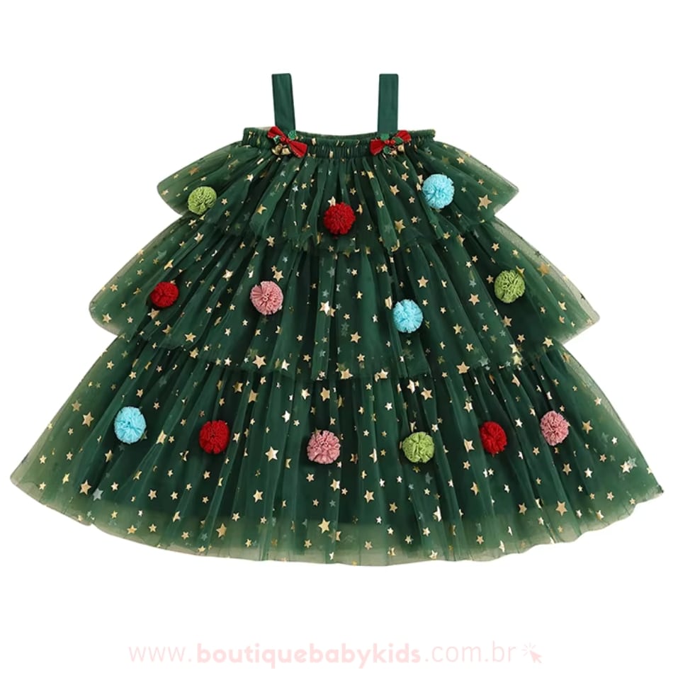 Vestido Infantil Temático Árvore de Natal Frete Grátis