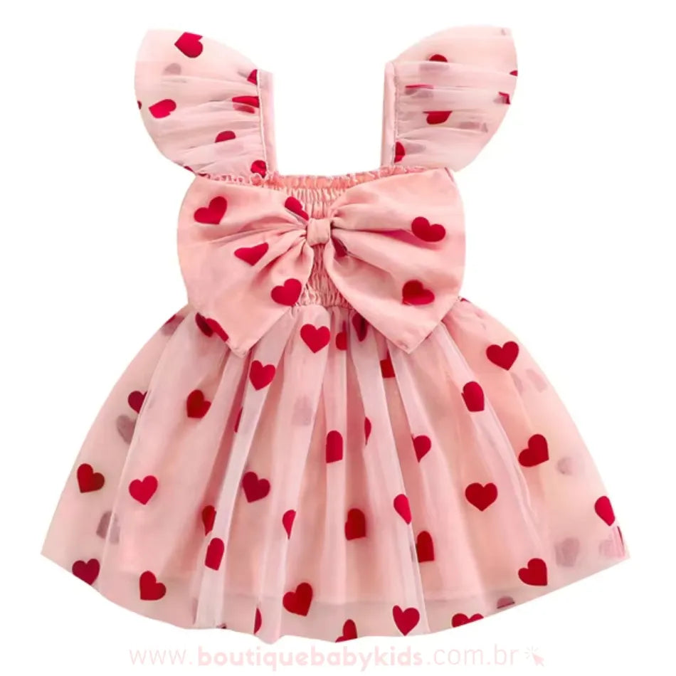Vestido Infantil Tule Corações Encantados Rosa - Boutique Baby Kids