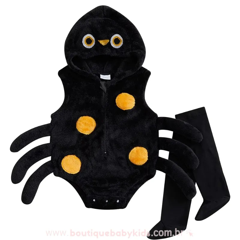 Body Bebê Fantasia de Aranhinha do Halloween com Meia - Boutique Baby Kids