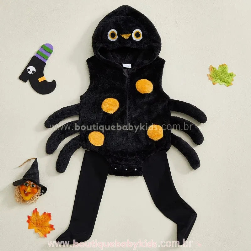 Body Bebê Fantasia de Aranhinha do Halloween com Meia - Boutique Baby Kids