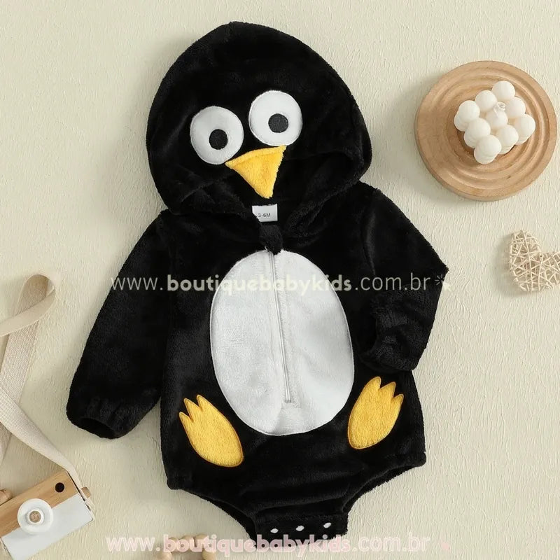 Body Bebê Fantasia Pinguim Peluciado com Capuz - Boutique Baby Kids