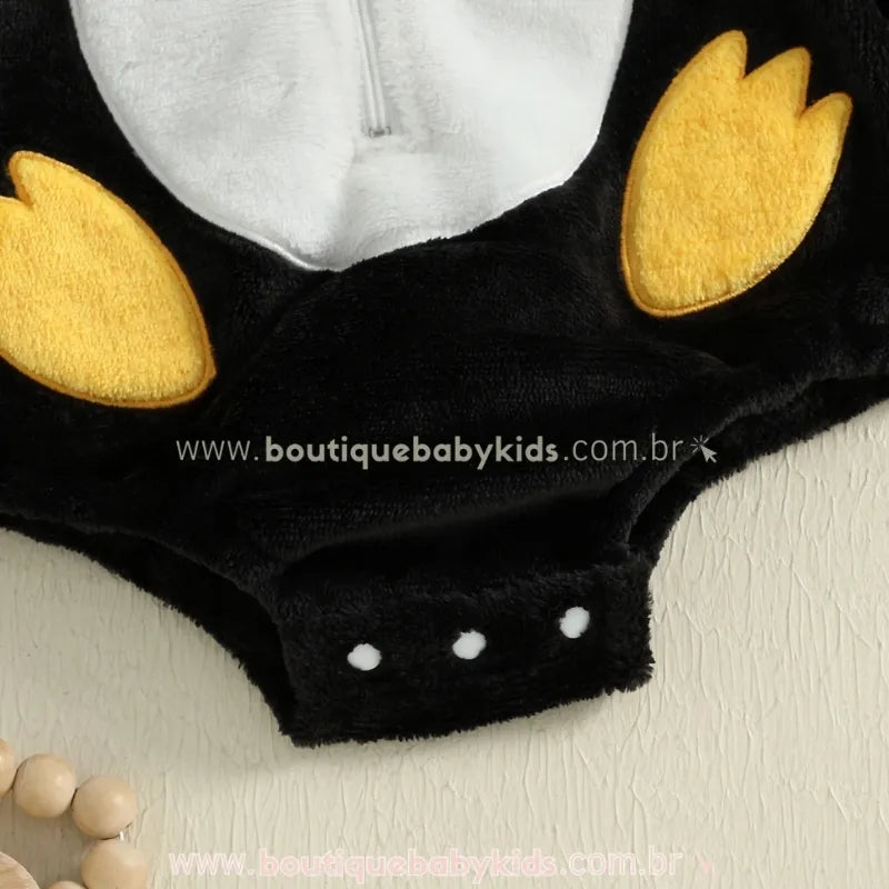 Body Bebê Fantasia Pinguim com Capuz