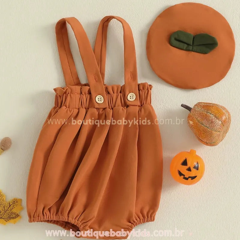 Body Bebê Fantasia de Abóbora do Halloween com Gorro Laranja - Boutique Baby Kids