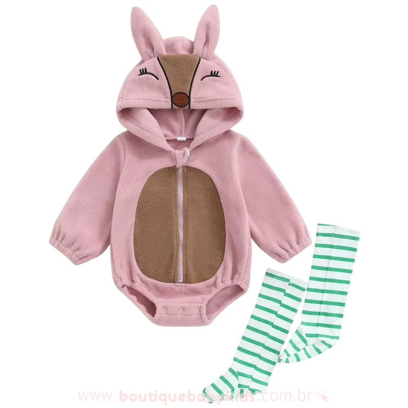 Body Bebê Fantasia de Coelhinha Sonhadora Rosa com Meia - Boutique Baby Kids