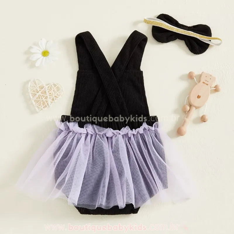 Body Bebê Temático Gatinha da Noite com Faixa