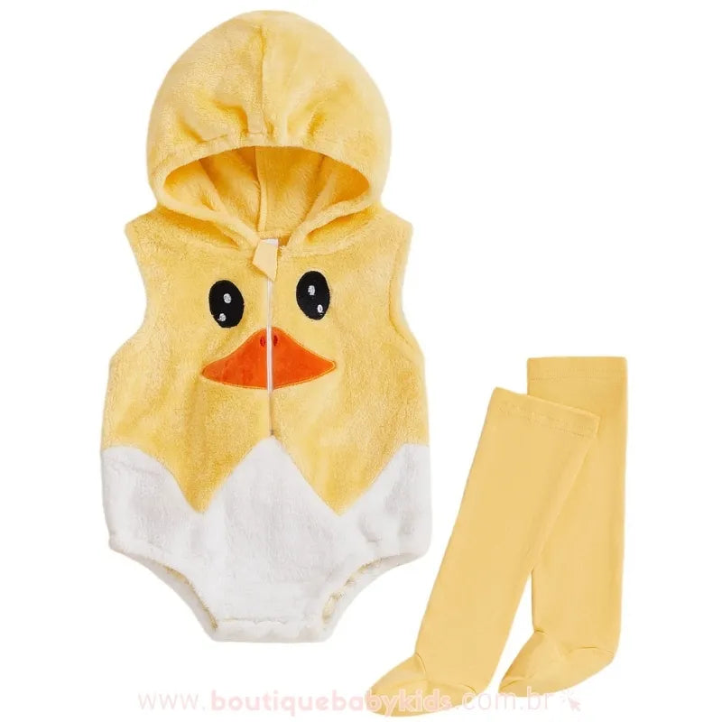Body Bebê Fantasia de Patinho Amarelinho com Meia - Boutique Baby Kids