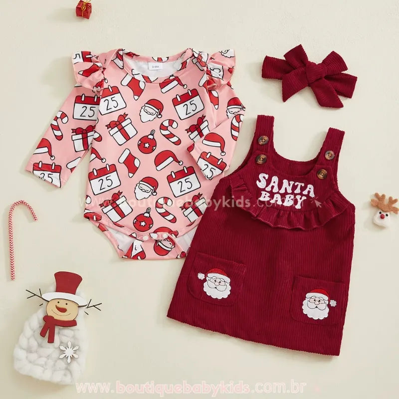 Conjunto Bebê Temático de Natal 'Santa Baby' com Faixa - Boutique Baby Kids