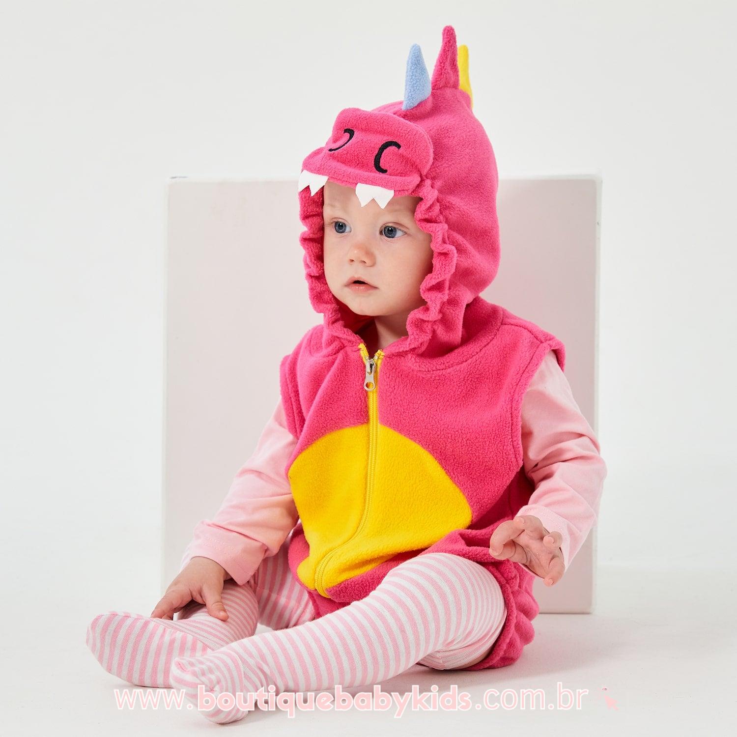 Body Bebê Fantasia Dinossauro Rosa