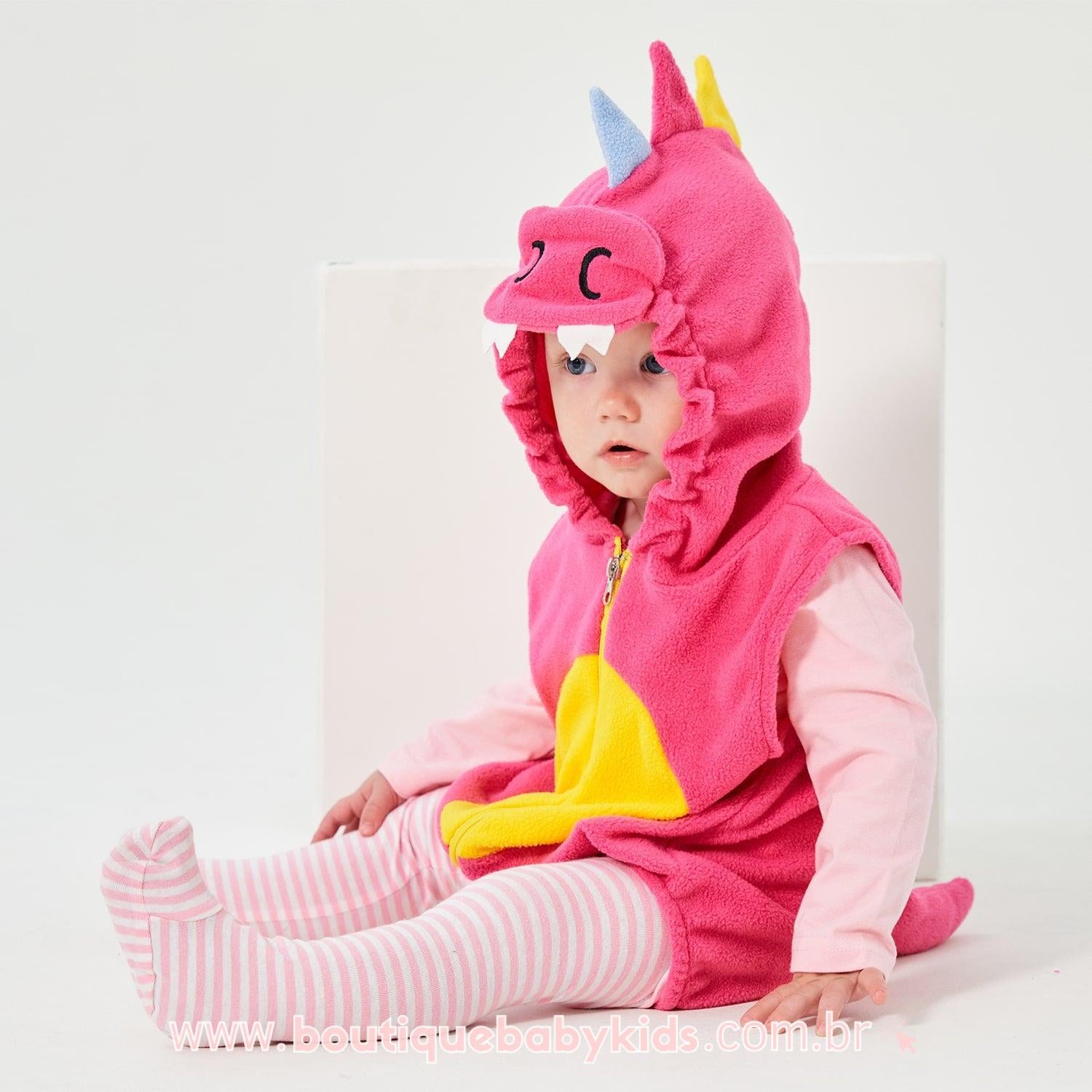 Body Bebê Fantasia Dinossauro Rosa