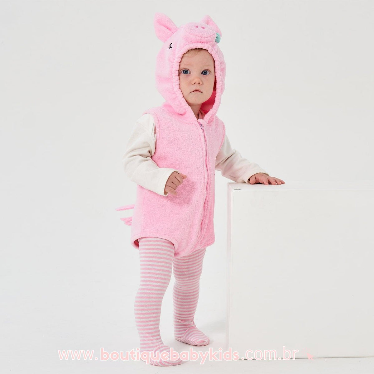 Body Bebê Fantasia Porquinha com Meia Rosa - Boutique Baby Kids