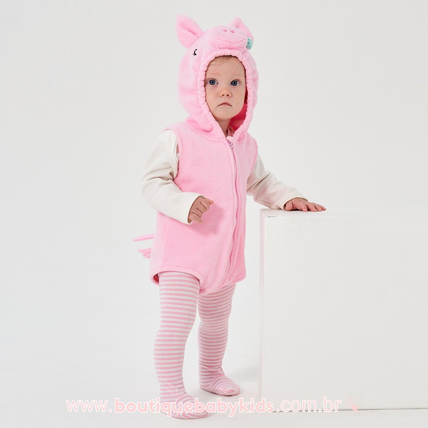 Body Bebê Fantasia Porquinha com Meia Rosa - Boutique Baby Kids