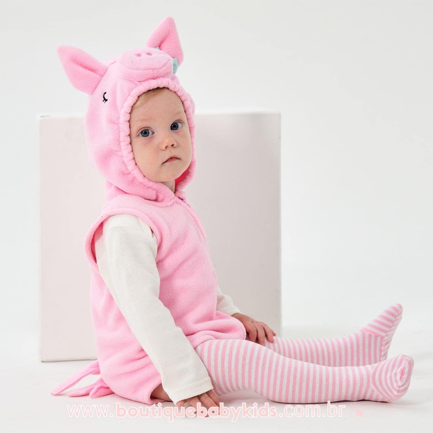 Body Bebê Fantasia Porquinha com Meia Rosa - Boutique Baby Kids