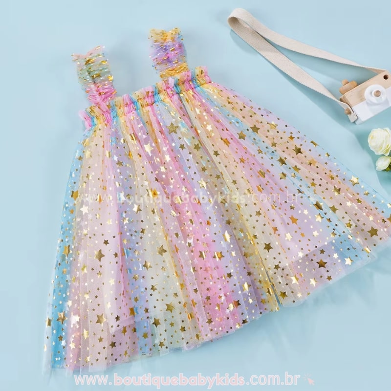 Vestido Bebê Estrelado Tule Colorido