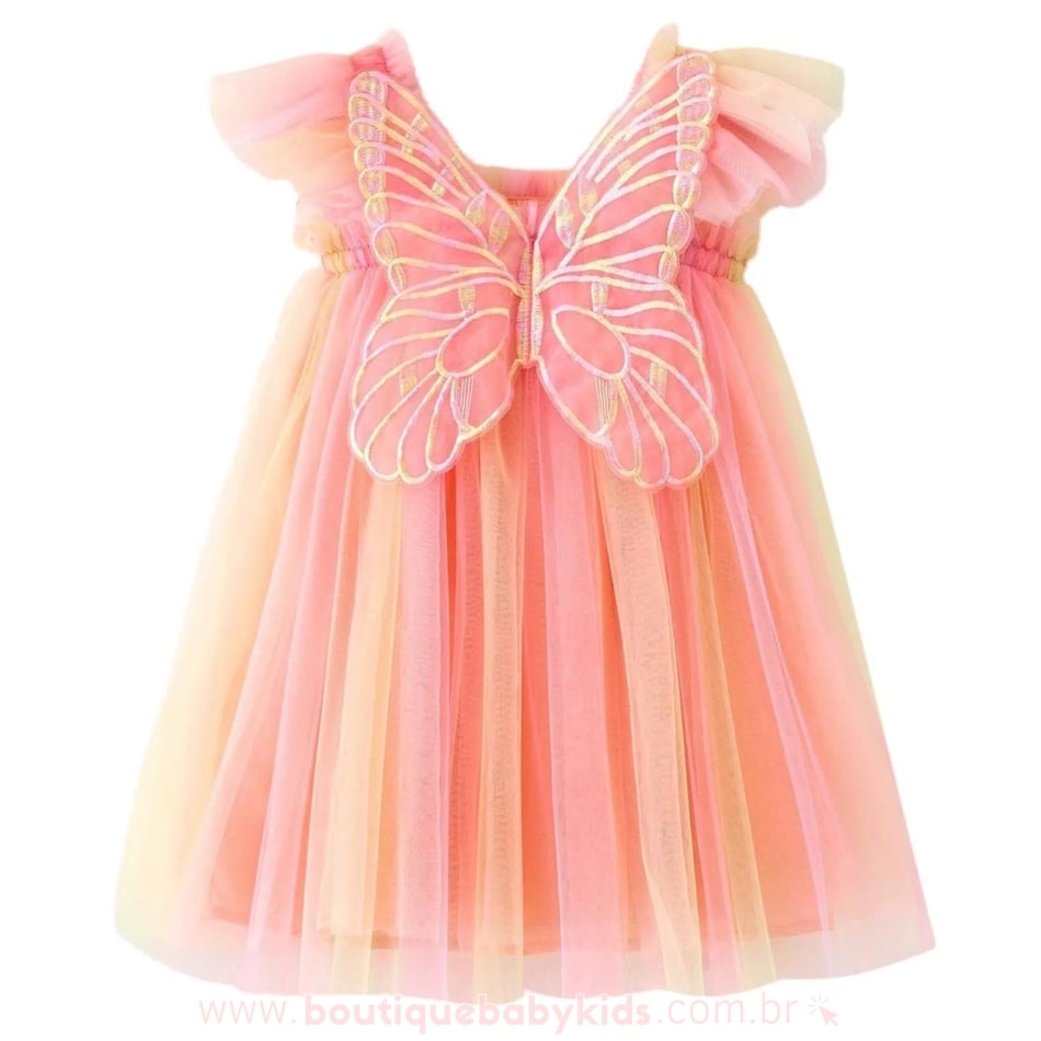 Vestido Bebê Borboleta Tule com Asinhas Multicor - Boutique Baby Kids