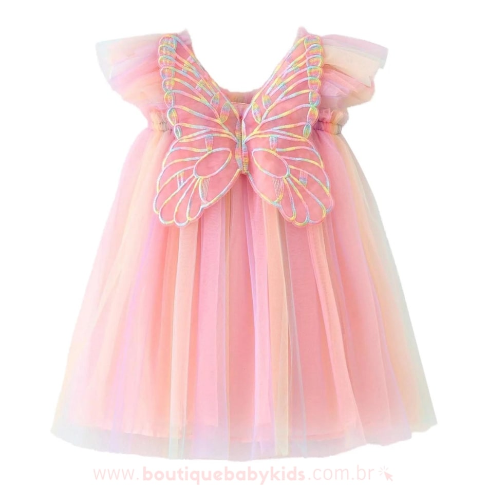 Vestido Bebê Borboleta Tule com Asinhas Multicor - Boutique Baby Kids