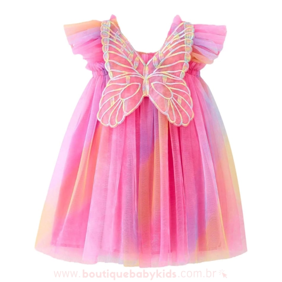 Vestido Bebê Borboleta Tule com Asinhas Multicor - Boutique Baby Kids