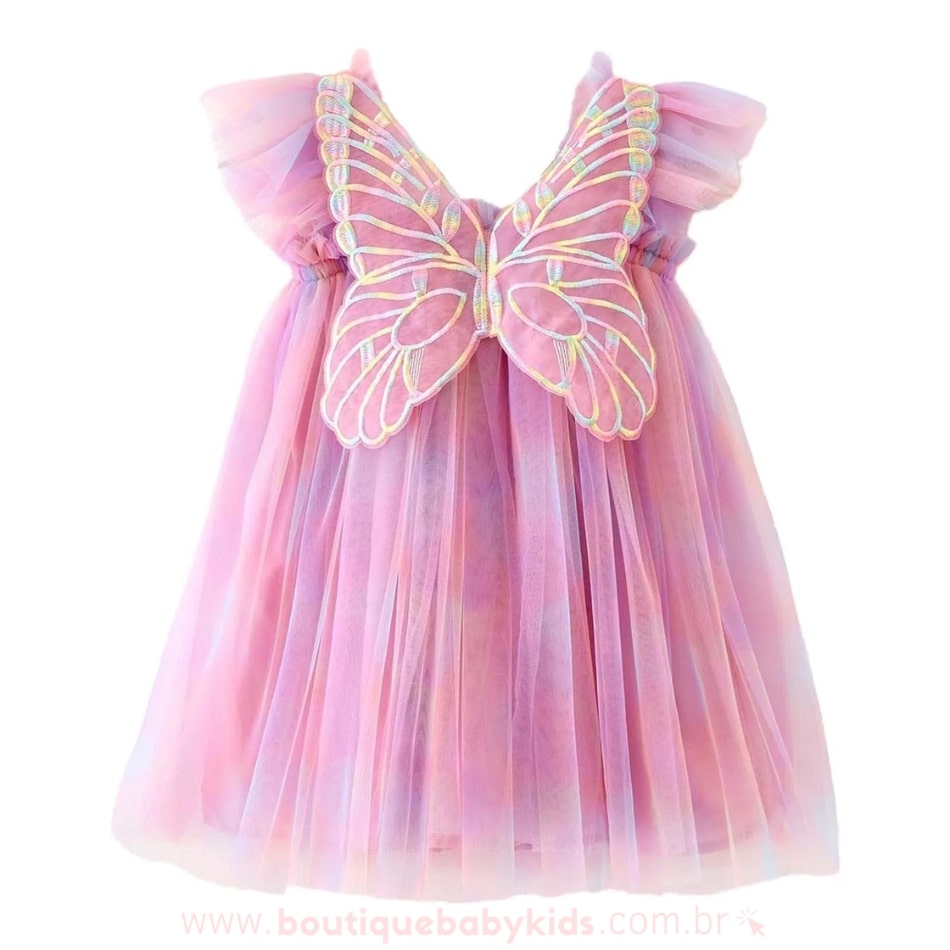 Vestido Bebê Borboleta Tule com Asinhas Multicor - Boutique Baby Kids