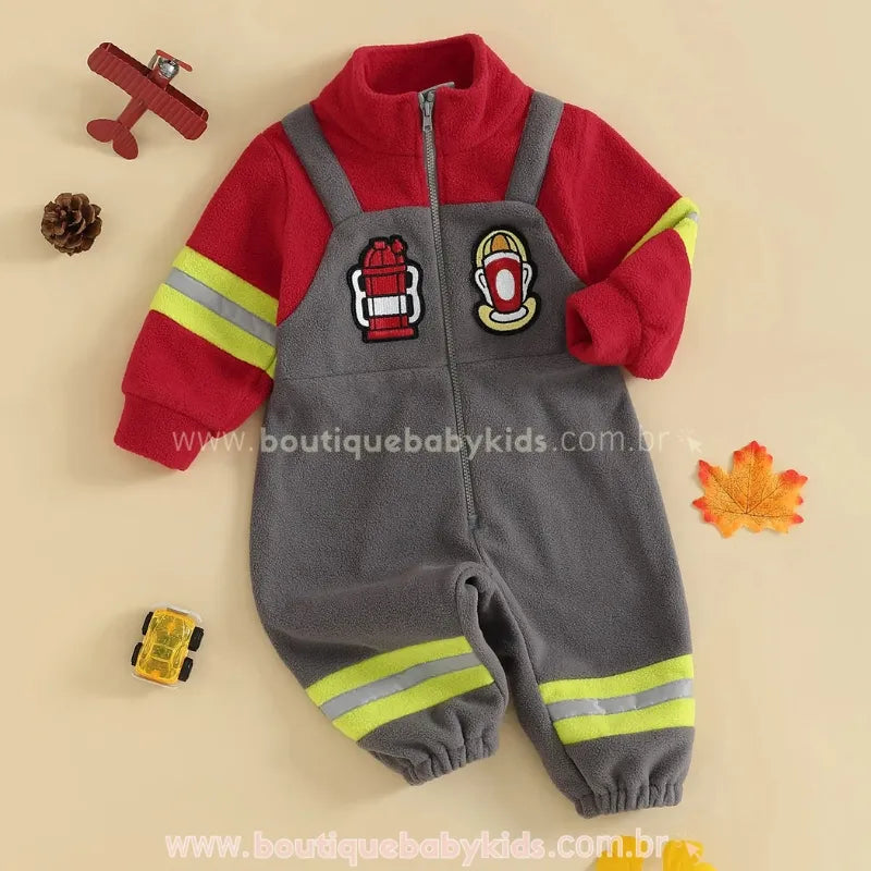 Macacão Infantil Fantasia de Bombeiro - Para Bebês e Crianças - Boutique Baby Kids