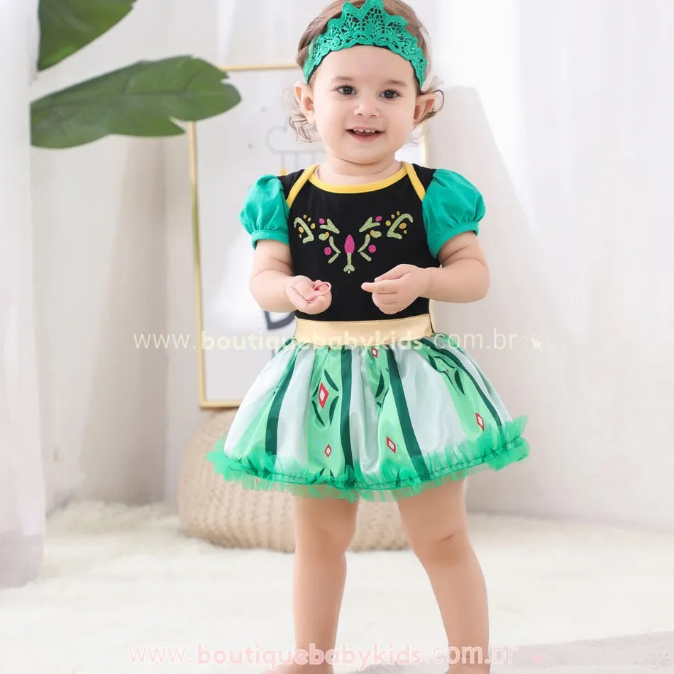 Vestido Bebê Fantasia Frozen Princesa Anna com Faixa - Boutique Baby Kids