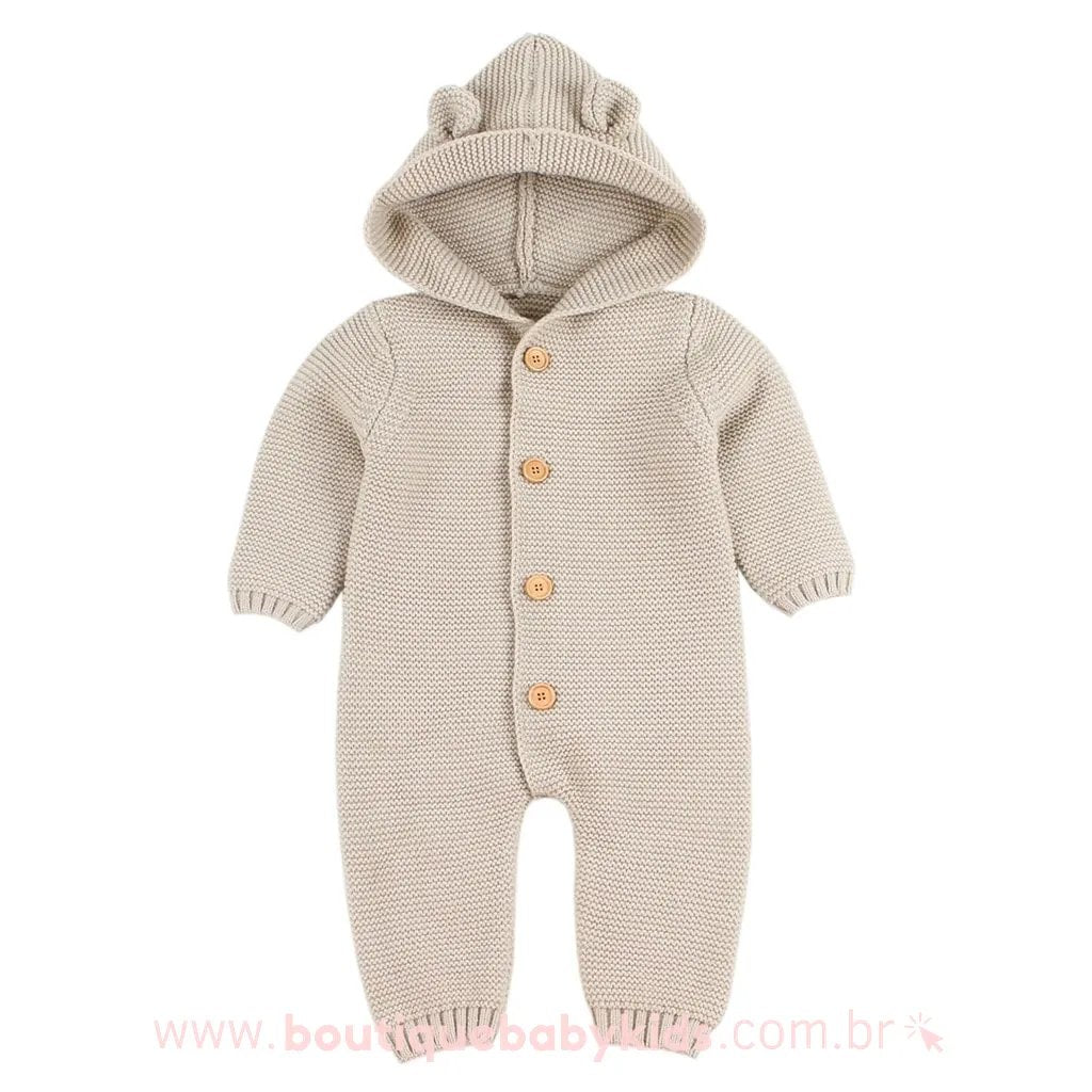 Macacão Bebê Tricot Ursinho #bege