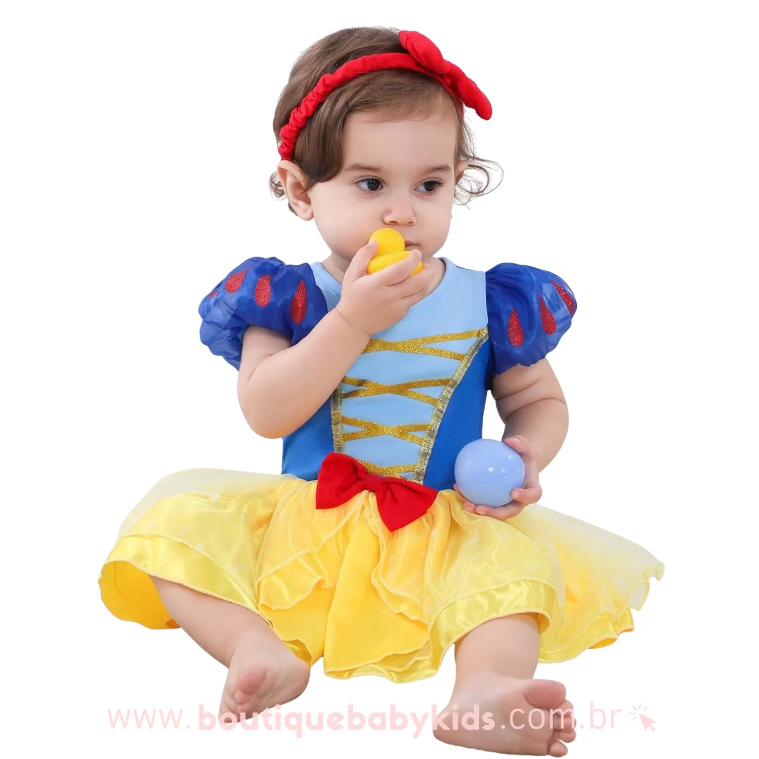 Vestido Bebê Fantasia Disney Princesa Branca de Neve com Faixa - Boutique Baby Kids