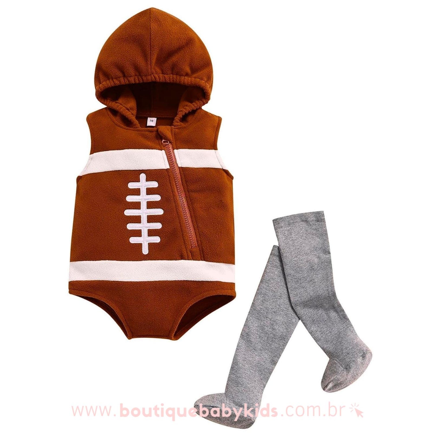 Body Bebê Fantasia Bola Futebol Americano com Meia - Boutique Baby Kids