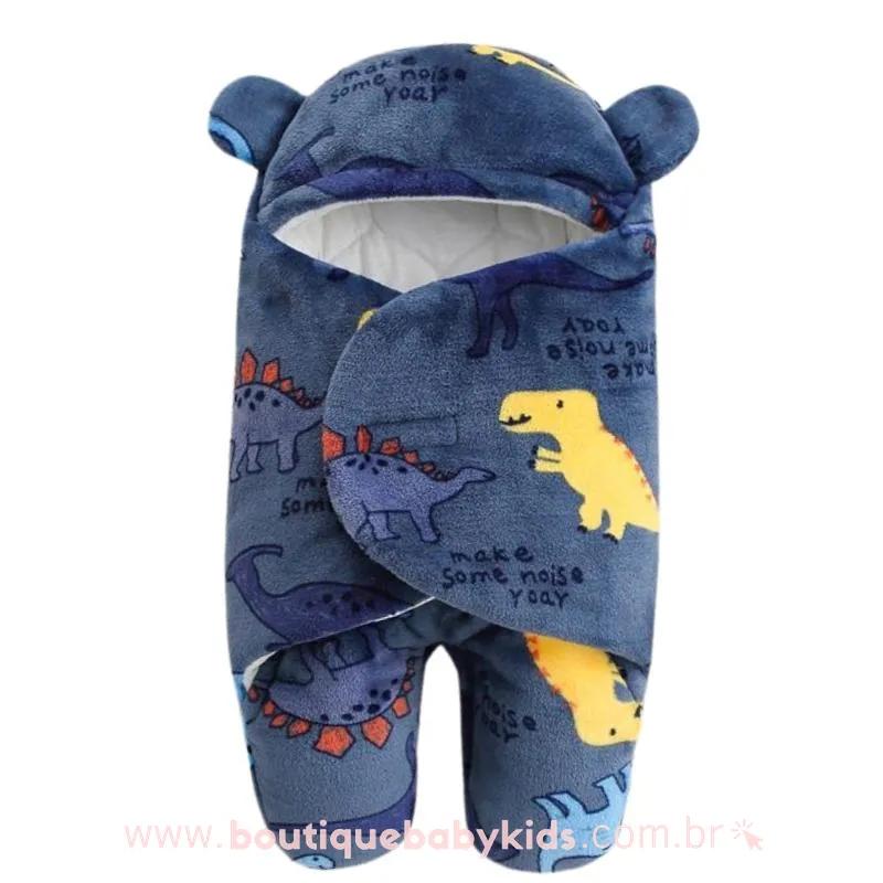Saco de Dormir Bebê Estampa Dinossauros Acolchoado Azul Marinho - Boutique Baby Kids