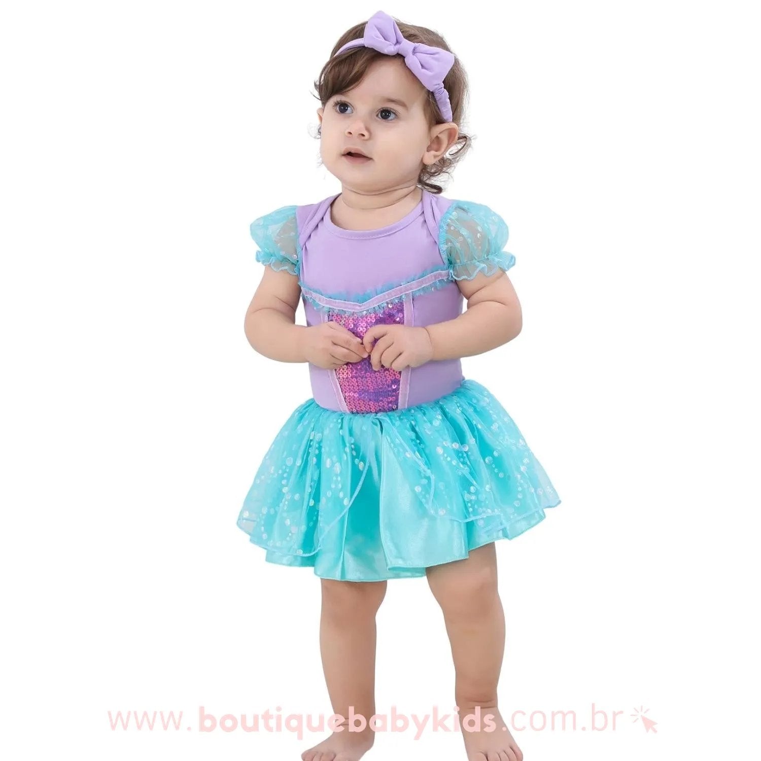 Vestido Bebê Disney Fantasia Princesa Ariel com Faixa - Frete Grátis - Boutique Baby Kids