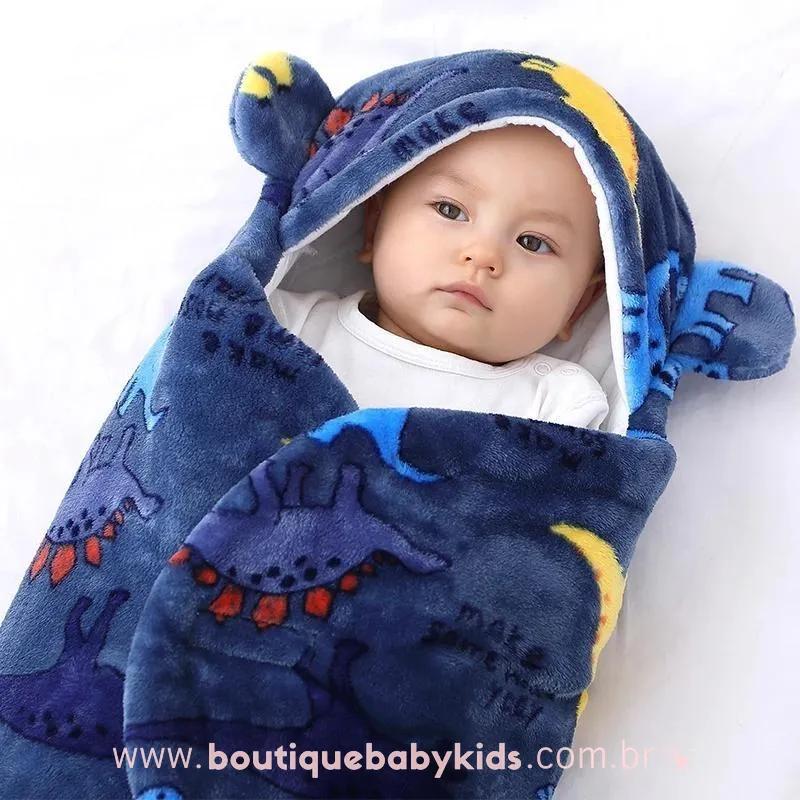Saco de Dormir Bebê Estampa Dinossauros Acolchoado Azul Marinho - Boutique Baby Kids