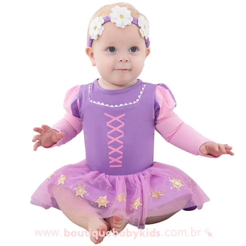 Body Bebê Fantasia Princesa Rapunzel com Faixa - Boutique Baby Kids