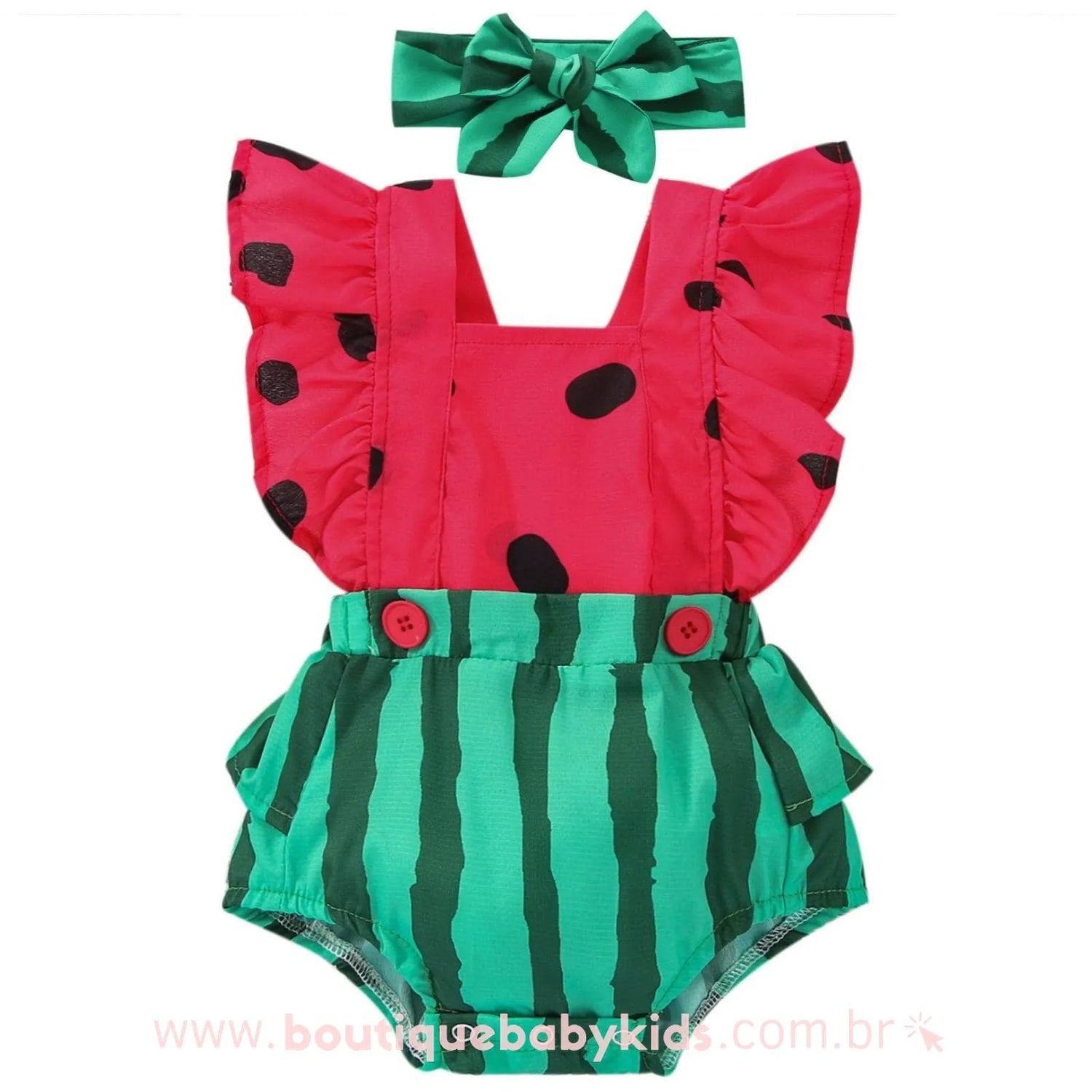 Body Bebê Fantasia Frutinha Melancia com Faixa - Boutique Baby Kids