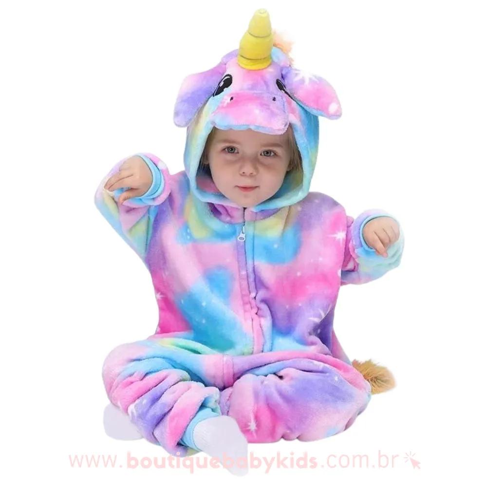 Pijama Macacão Infantil Kigurumi Fantasia Unicórnio Multicor Estrelado - Boutique Baby Kids