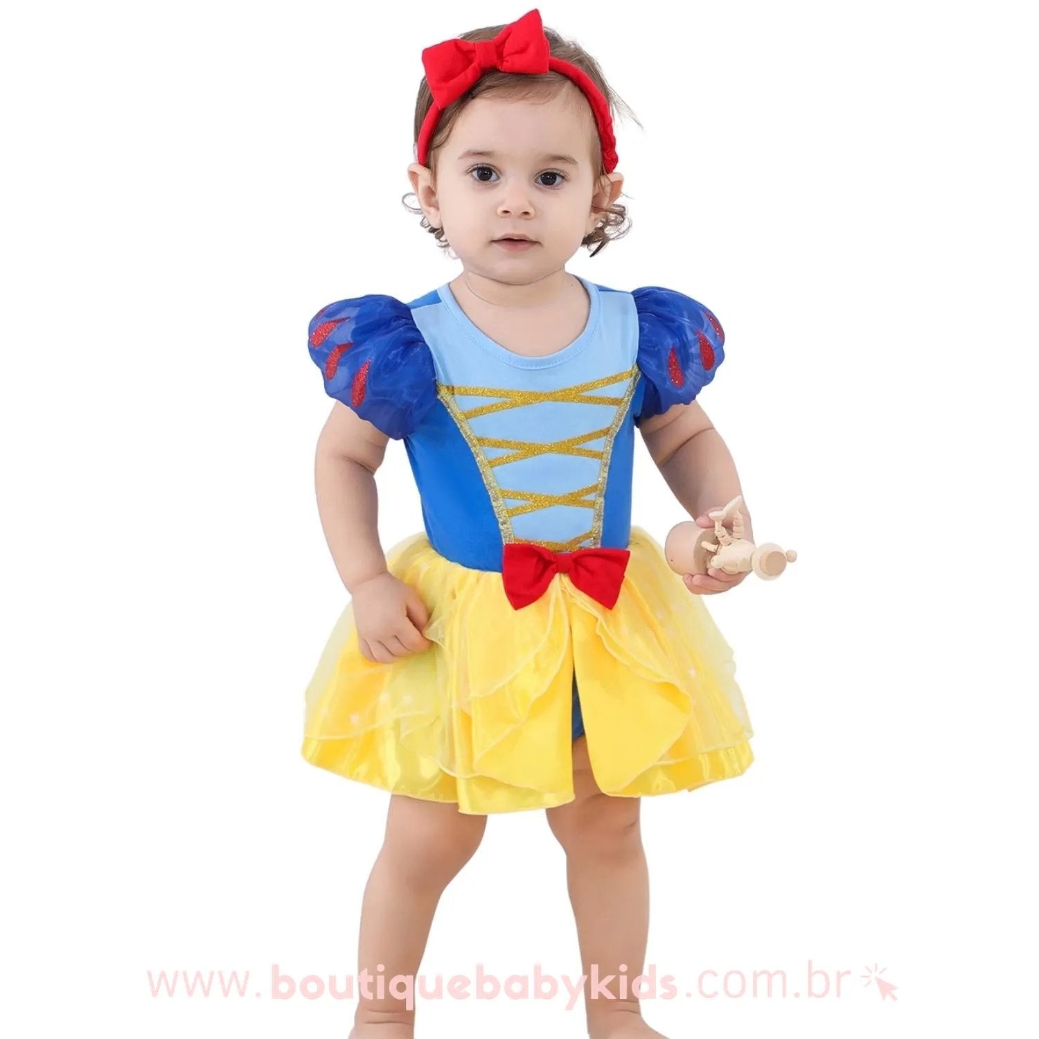 Vestido Bebê Fantasia Disney Princesa Branca de Neve com Faixa - Boutique Baby Kids