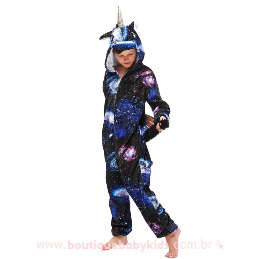 Pijama Kigurumi Unicórnio Estampa Galáxia Preto – Boutique Baby Kids