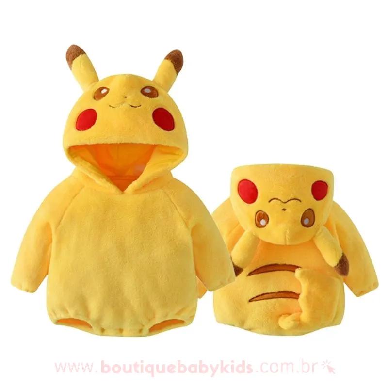 Body Bebê Inverno Fantasia Pokémon Pikachu Amarelo Mesversário - Boutique Baby Kids