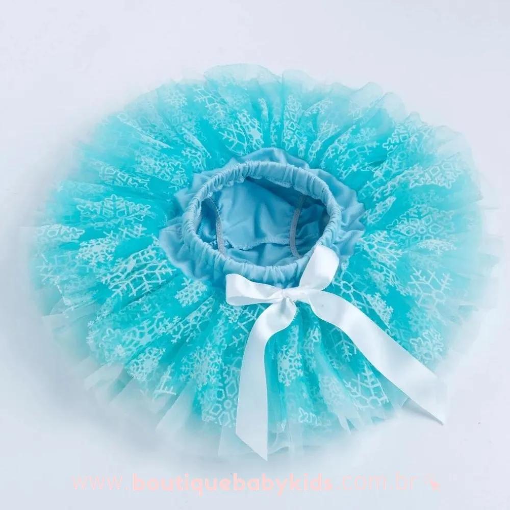 Saia Bebê Tule Flocos de Neve Frozen Elsa Azul - Boutique Baby Kids