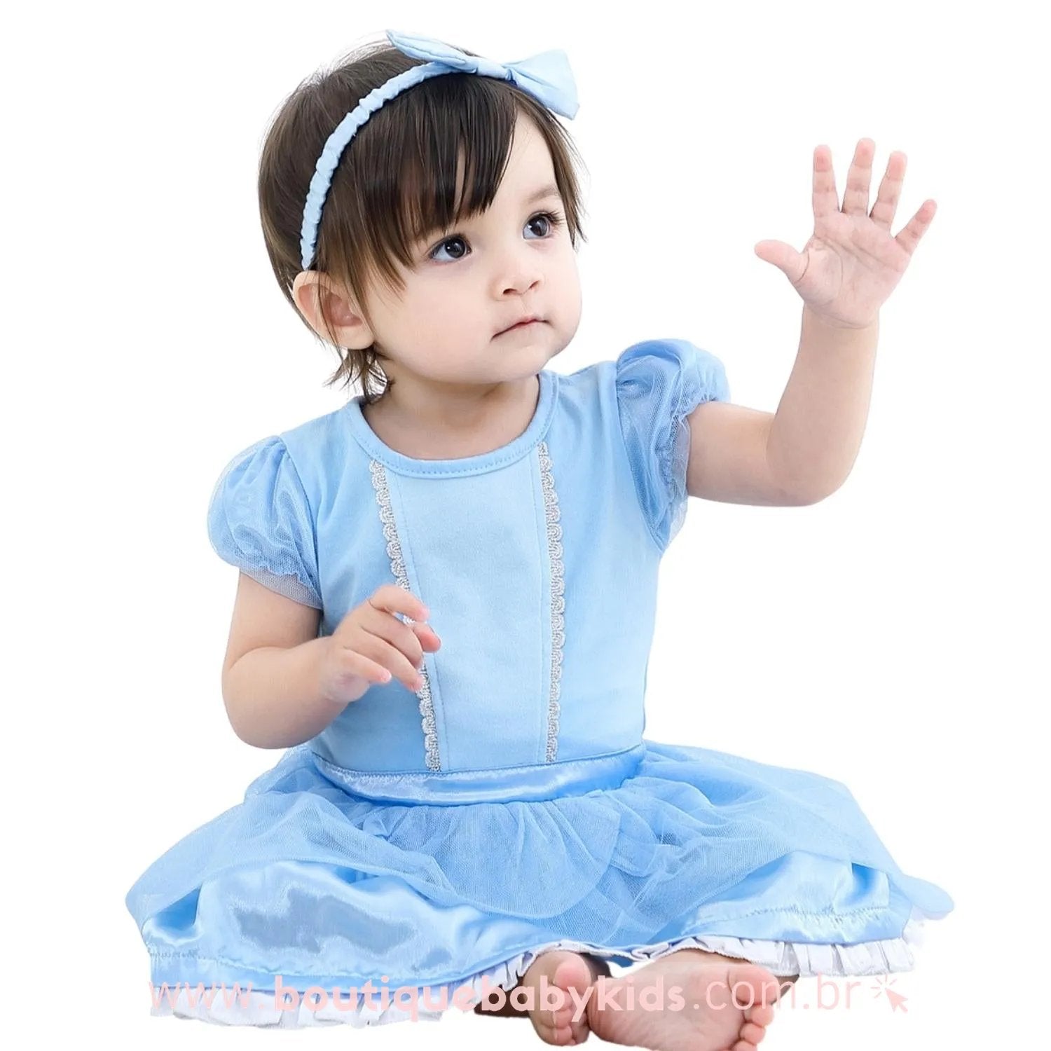Vestido Bebê Fantasia Cinderela com Faixa Azul - Boutique Baby Kids