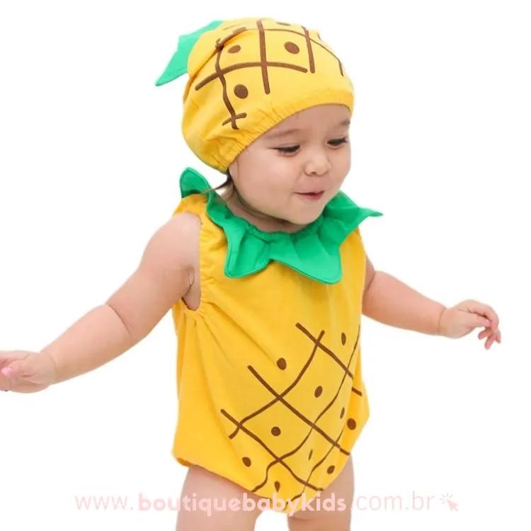 Body Bebê Fantasia Abacaxi com Touca