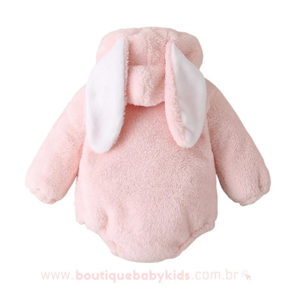 Body Bebê Inverno Fantasia Coelhinho com Capuz Orelhinhas Rosa - Frete Grátis - Boutique Baby Kids