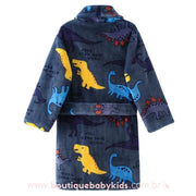 Roupão Infantil Soft Estampa Dinossauros Azul - 4 a 12 Anos - Boutique Baby Kids
