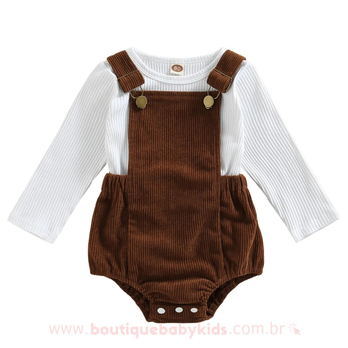 Conjunto Bebê Camiseta e Jardineira Veludo Cotelê Marrom - Boutique Baby Kids