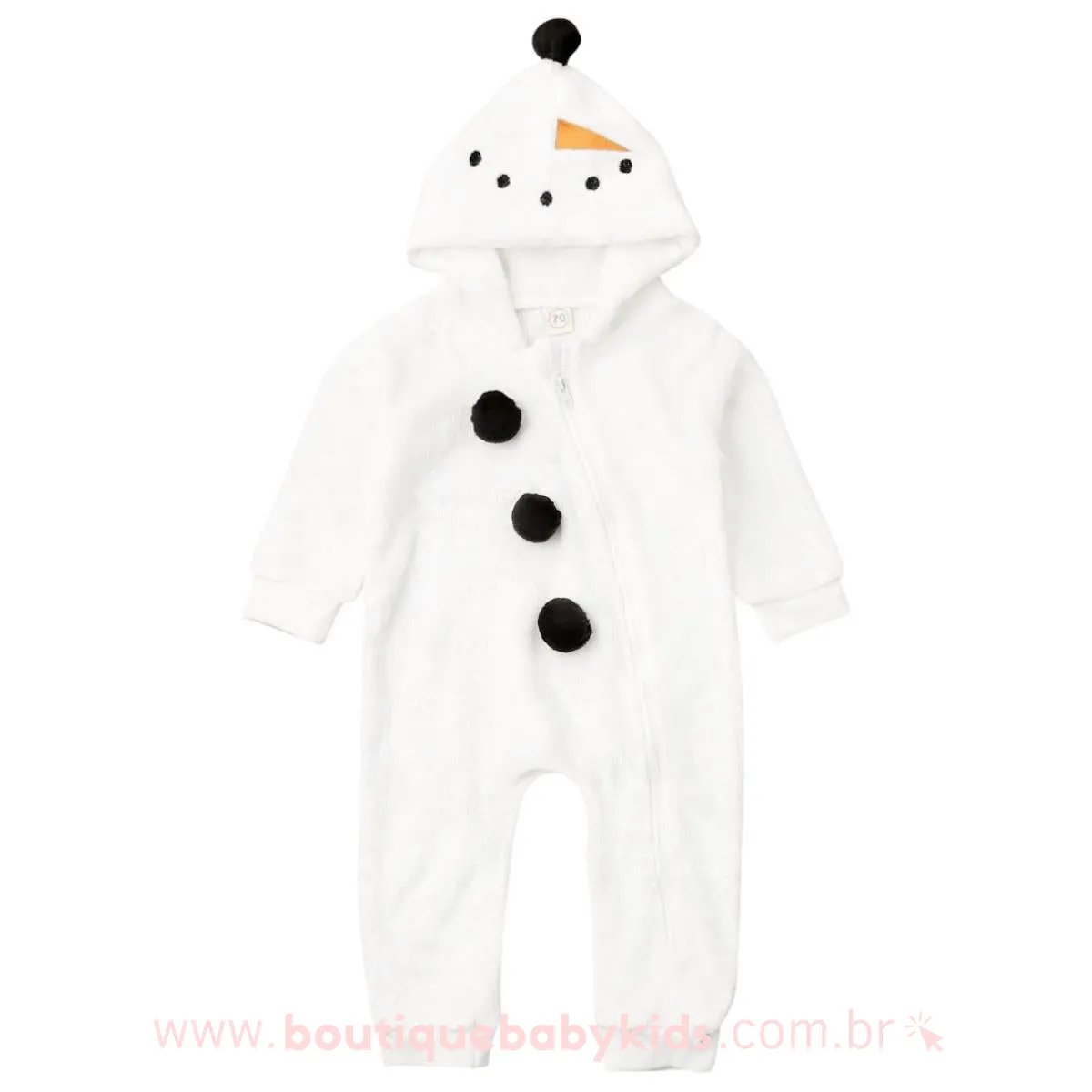 Macacão Bebê Fantasia Boneco de Neve Natal Branco- Boutique Baby Kids