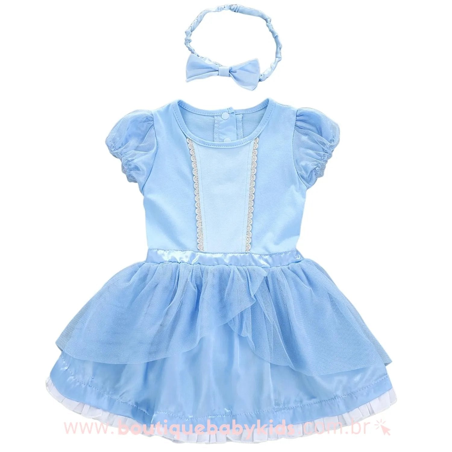 Vestido Bebê Fantasia Cinderela com Faixa Azul - Boutique Baby Kids