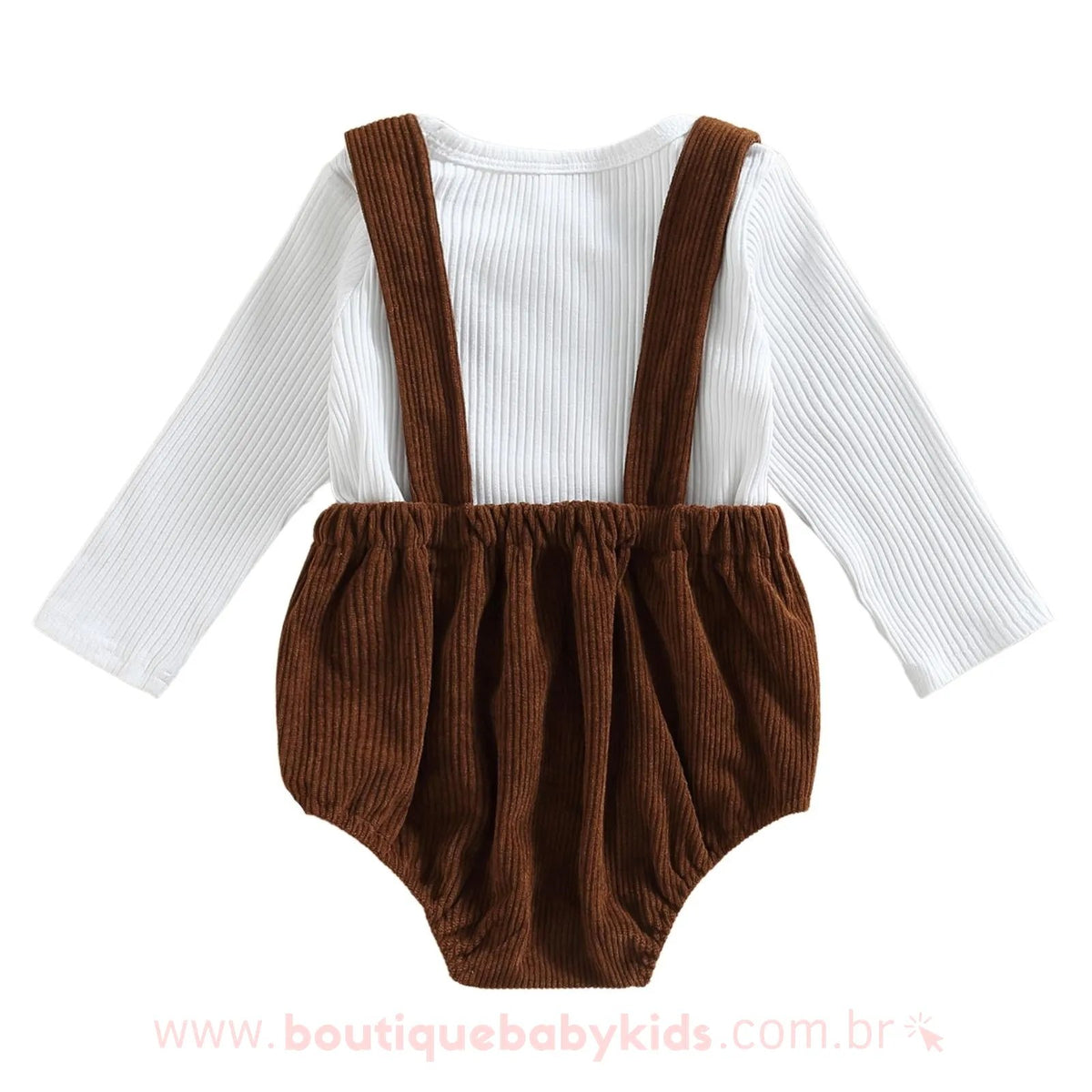 Conjunto Bebê Camiseta e Jardineira Veludo Cotelê Marrom - Boutique Baby Kids