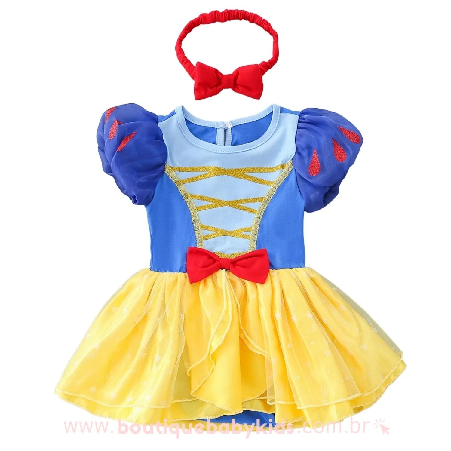Vestido Bebê Fantasia Disney Princesa Branca de Neve com Faixa - Boutique Baby Kids